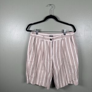 Iris V Arnim Women’s 36 Striped Linen Blend Bermuda Shorts Tan White‎ Pleated